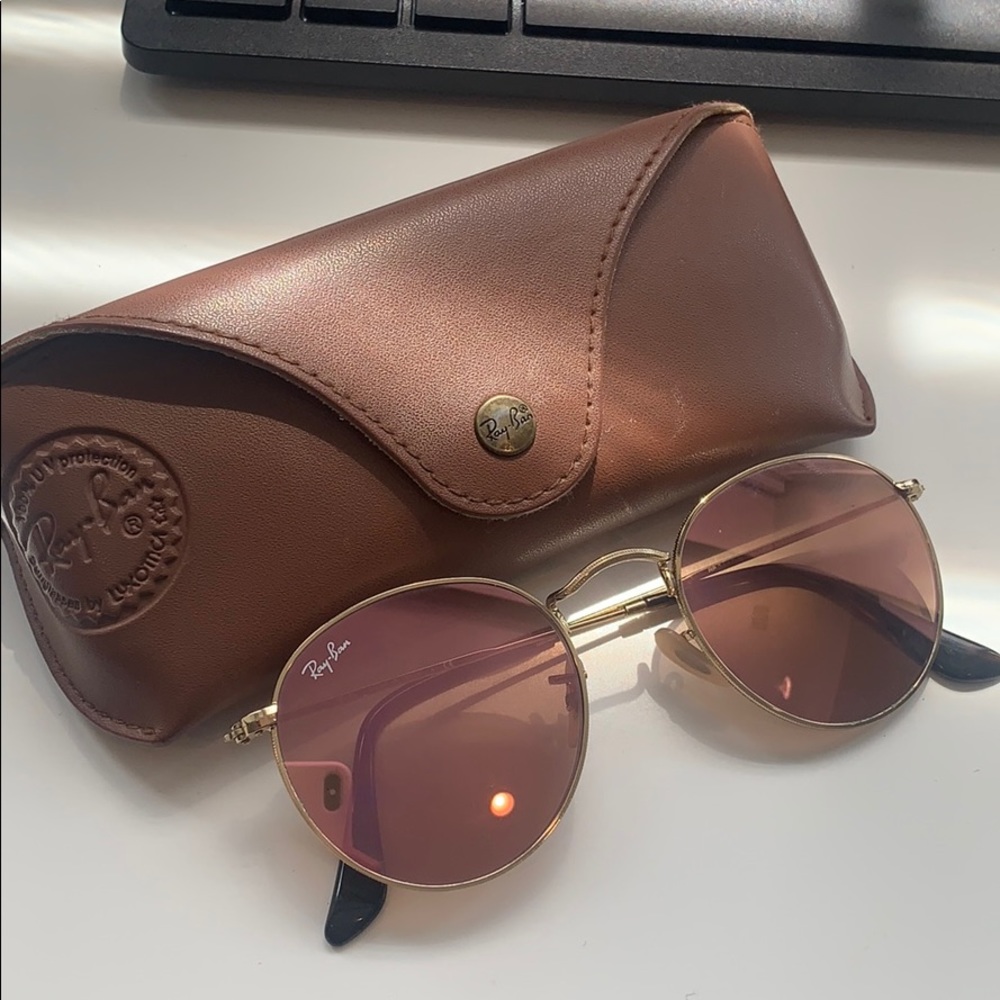 Ray bans rose gold round flash lenses sunglasses